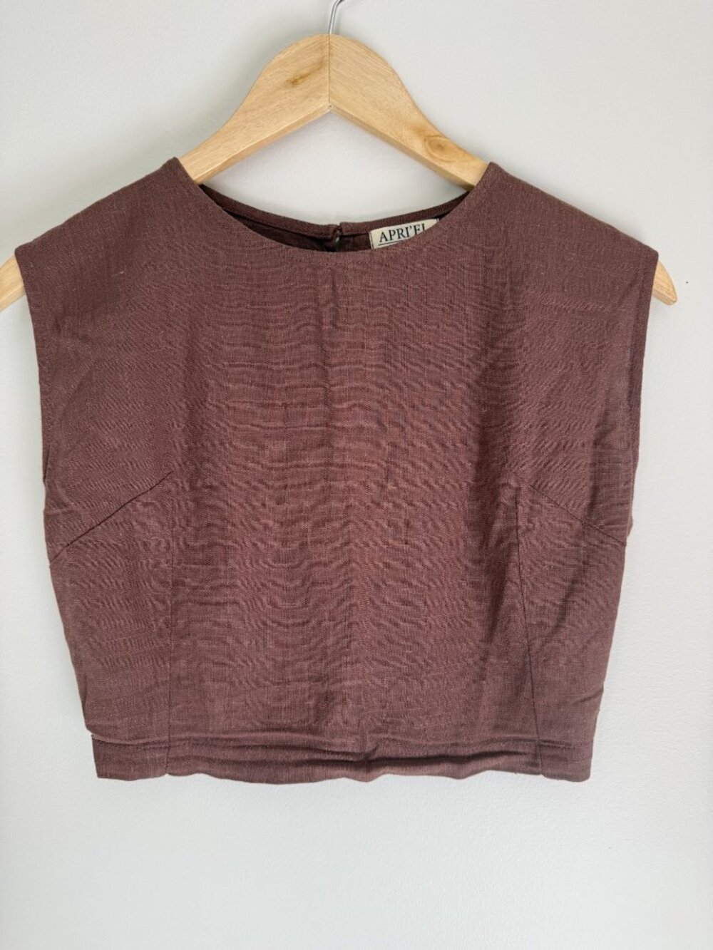 Apri'el Brown Linen Cropped Top, Size S